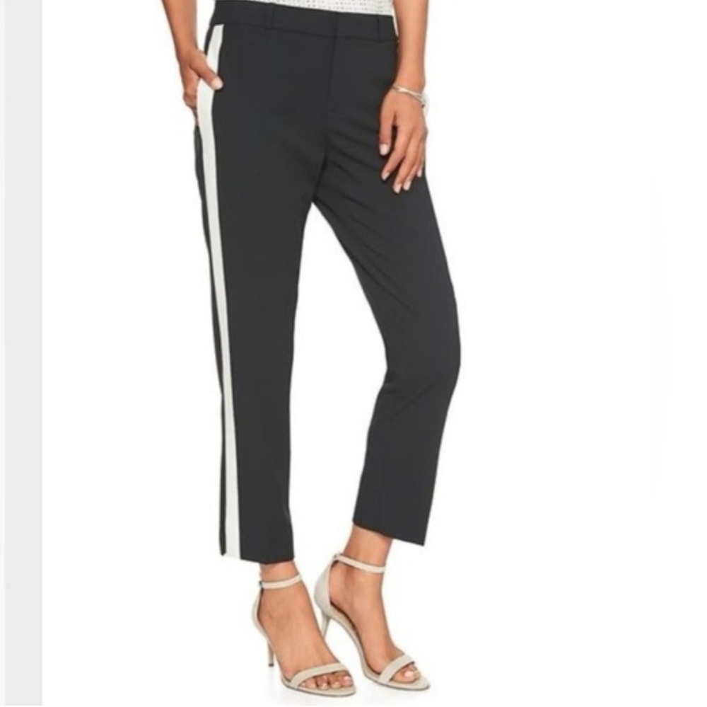Banana Republic Side Stripe Tuxedo Ankle Pants Black Medium